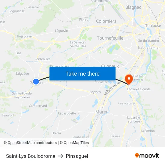 Saint-Lys Boulodrome to Pinsaguel map