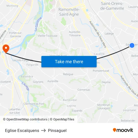 Eglise Escalquens to Pinsaguel map