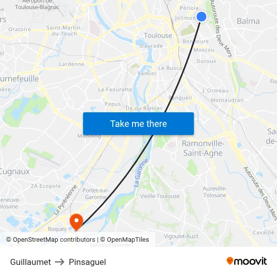 Guillaumet to Pinsaguel map