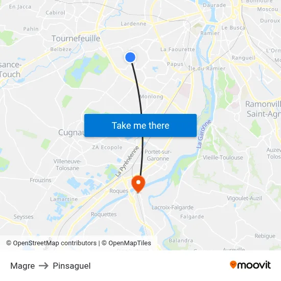 Magre to Pinsaguel map