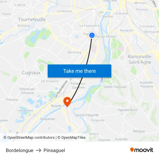Bordelongue to Pinsaguel map