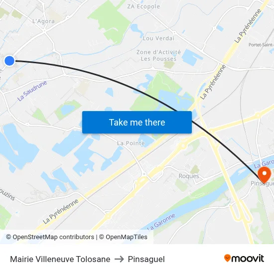 Mairie Villeneuve Tolosane to Pinsaguel map