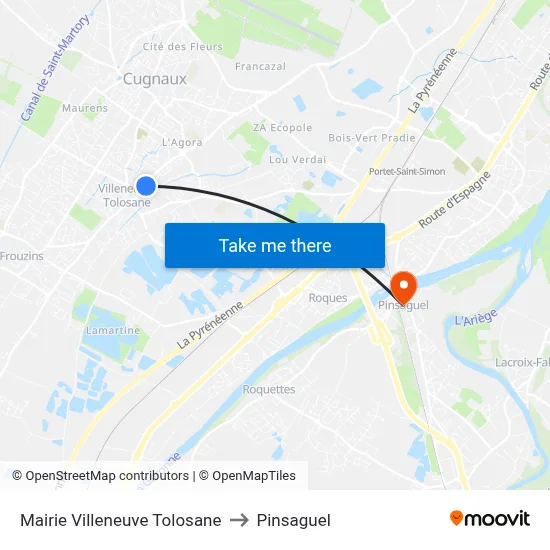 Mairie Villeneuve Tolosane to Pinsaguel map