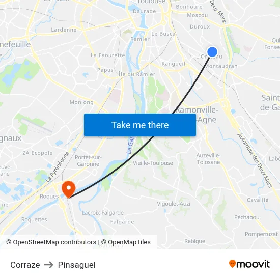 Corraze to Pinsaguel map
