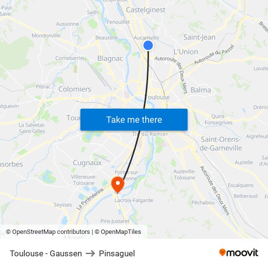 Toulouse - Gaussen to Pinsaguel map