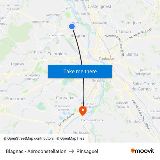 Blagnac - Aéroconstellation to Pinsaguel map