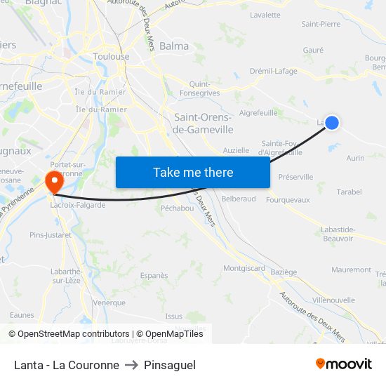 Lanta - La Couronne to Pinsaguel map