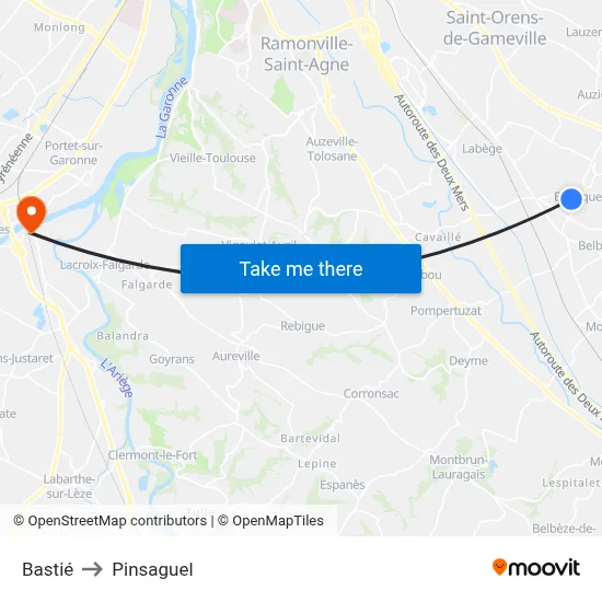 Bastié to Pinsaguel map