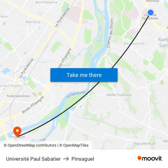 Université Paul Sabatier to Pinsaguel map