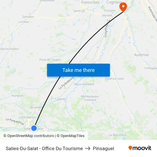 Salies-Du-Salat - Office Du Tourisme to Pinsaguel map