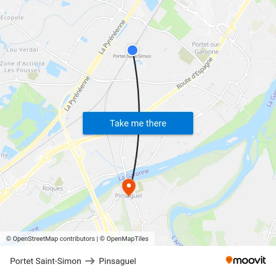 Portet Saint-Simon to Pinsaguel map