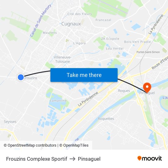 Frouzins Complexe Sportif to Pinsaguel map