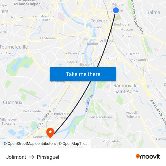Jolimont to Pinsaguel map