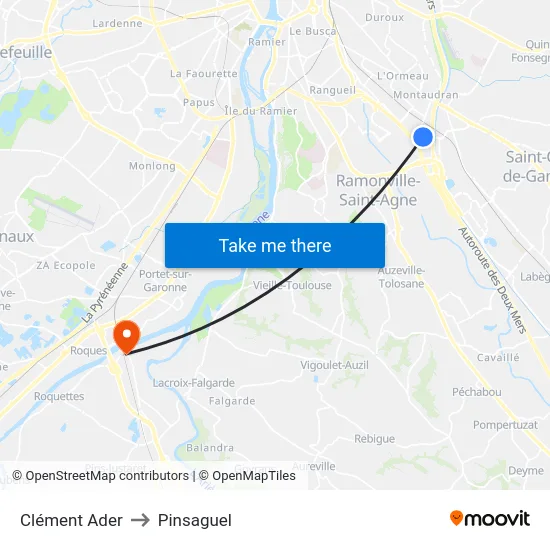 Clément Ader to Pinsaguel map