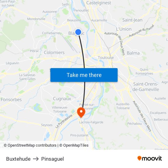 Buxtehude to Pinsaguel map