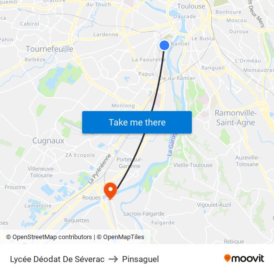 Lycée Déodat De Séverac to Pinsaguel map