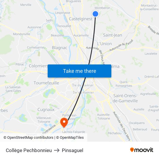 Collège Pechbonnieu to Pinsaguel map