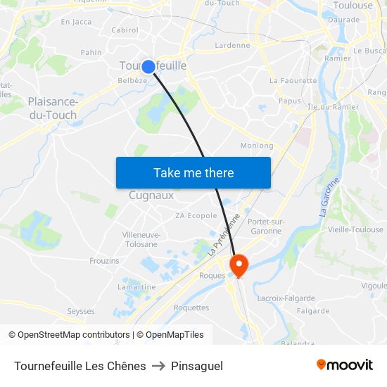 Tournefeuille Les Chênes to Pinsaguel map