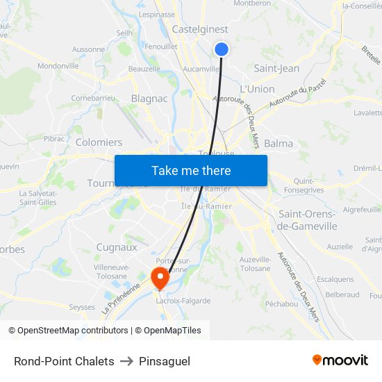 Rond-Point Chalets to Pinsaguel map