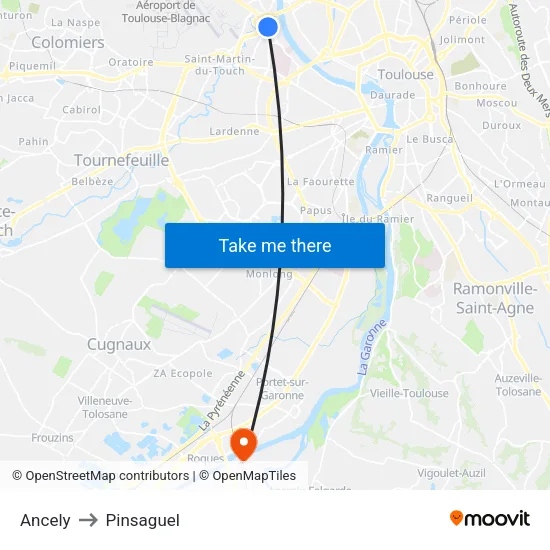 Ancely to Pinsaguel map