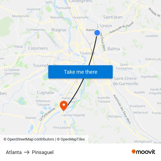 Atlanta to Pinsaguel map