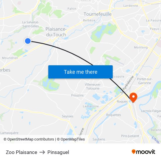 Zoo Plaisance to Pinsaguel map