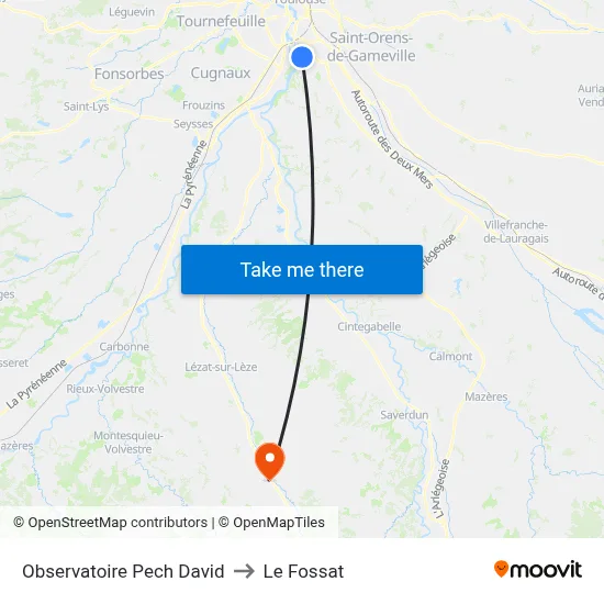 Observatoire Pech David to Le Fossat map