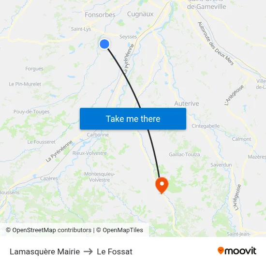 Lamasquère Mairie to Le Fossat map