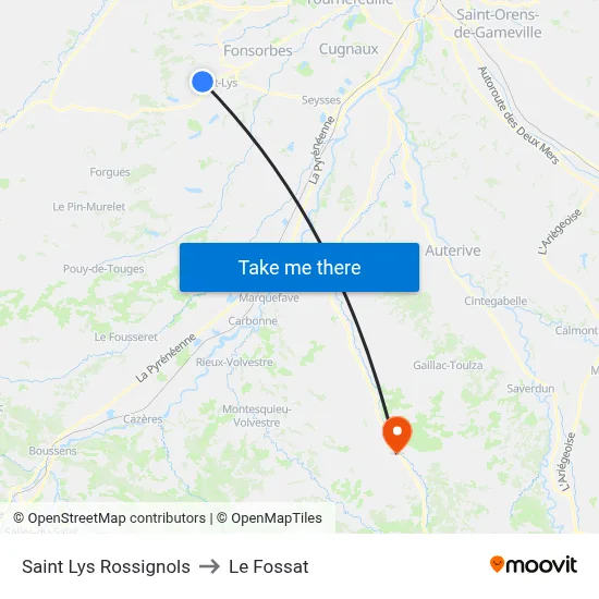 Saint Lys Rossignols to Le Fossat map