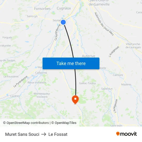 Muret Sans Souci to Le Fossat map
