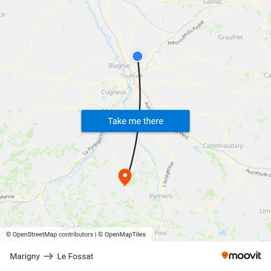 Marigny to Le Fossat map