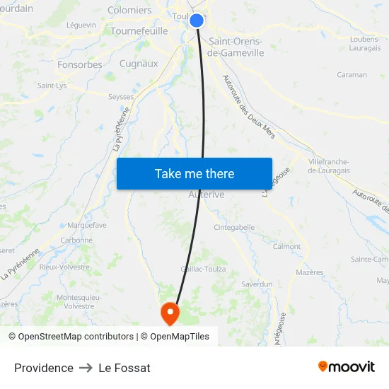 Providence to Le Fossat map