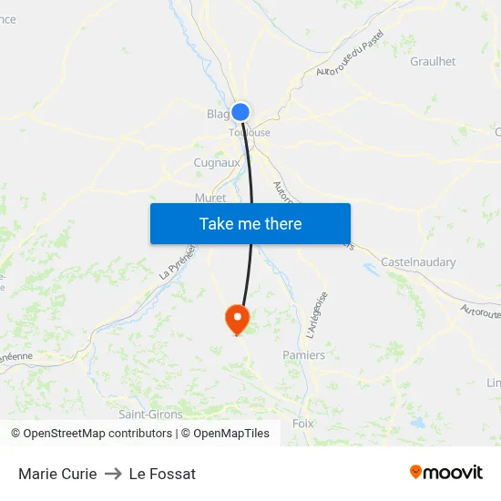 Marie Curie to Le Fossat map