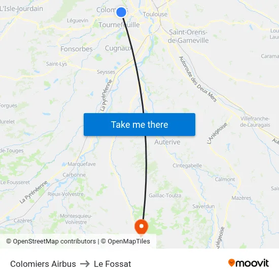 Colomiers Airbus to Le Fossat map