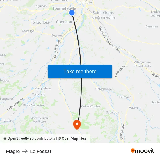 Magre to Le Fossat map