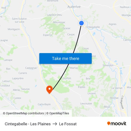 Cintegabelle - Les Plaines to Le Fossat map