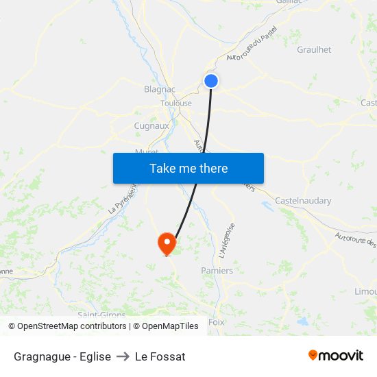 Gragnague - Eglise to Le Fossat map