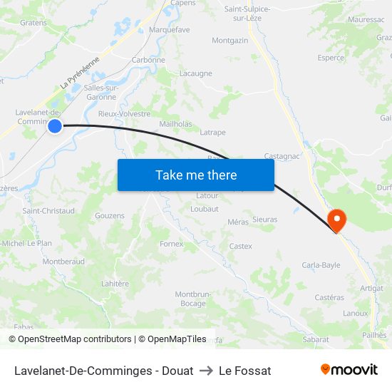 Lavelanet-De-Comminges - Douat to Le Fossat map