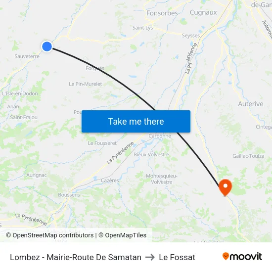 Lombez - Mairie-Route De Samatan to Le Fossat map