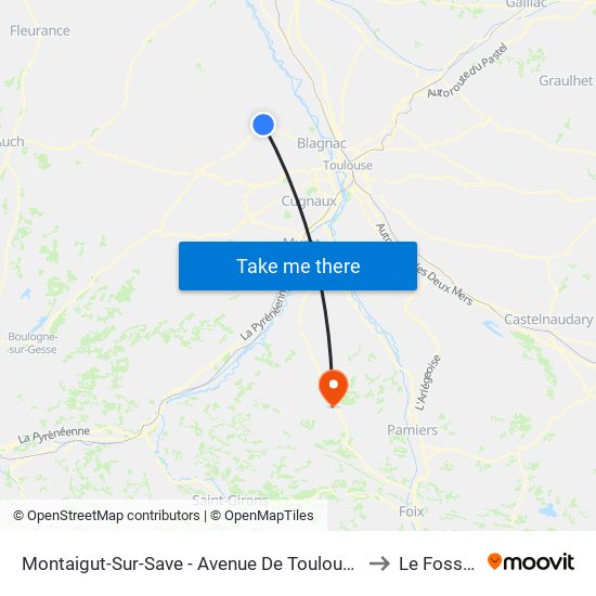 Montaigut-Sur-Save - Avenue De Toulouse to Le Fossat map