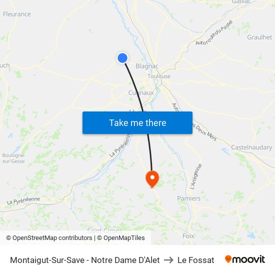 Montaigut-Sur-Save - Notre Dame D'Alet to Le Fossat map