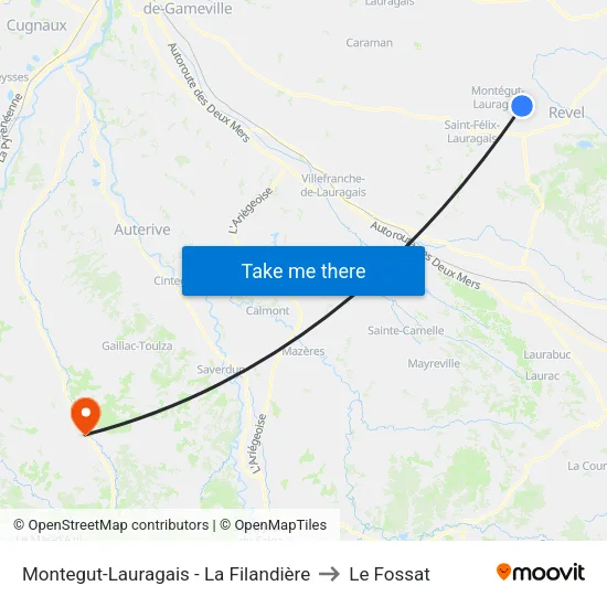Montegut-Lauragais - La Filandière to Le Fossat map