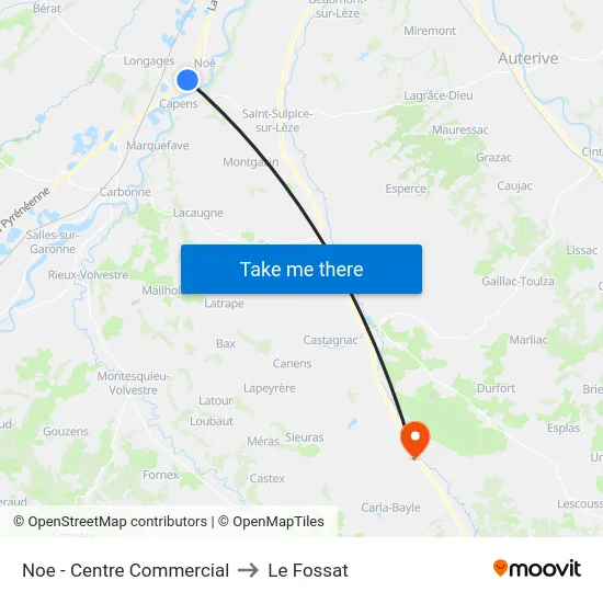 Noe - Centre Commercial to Le Fossat map