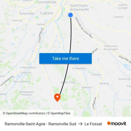 Ramonville-Saint-Agne - Ramonville Sud to Le Fossat map