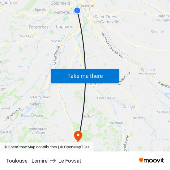 Toulouse - Lemire to Le Fossat map