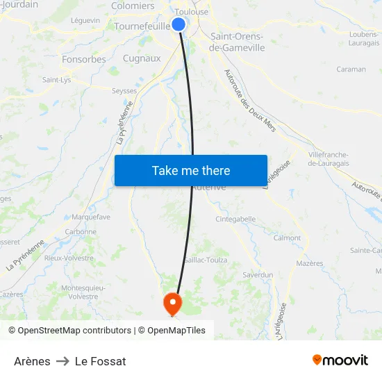 Arènes to Le Fossat map
