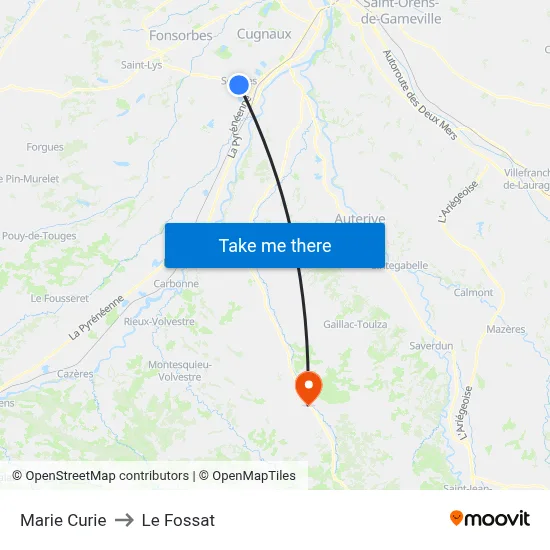 Marie Curie to Le Fossat map