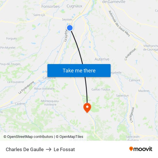 Charles De Gaulle to Le Fossat map