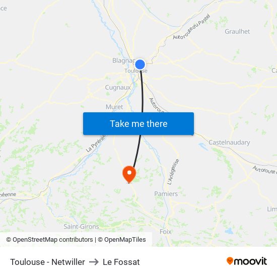 Toulouse - Netwiller to Le Fossat map