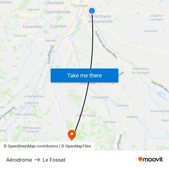 Aérodrome to Le Fossat map